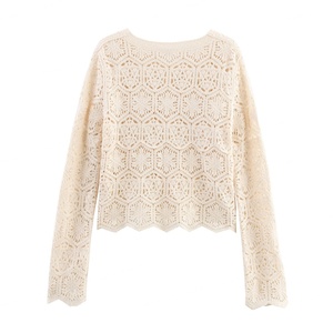 Cárdigan de punto beige con estampado floral y cuello redondo para mujer, de manga larga, abotonado, informal, transpirable y cálido para otoño. - Product Image 2