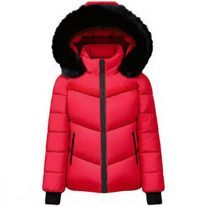 Red Puffer Jacket With Faux <b>Fur</b> Hood Zipper Closure Winter Coat Men Casual Thick Insulated Outerwear - Product Image 1
