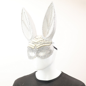 Bán buôn Halloween cosplay Bạc Bunny Tai Masquerade Mặt nạ nhựa nửa mặt thỏ bên mặt nạ cho cô gái phụ nữ khiêu vũ bóng - Product Image 3