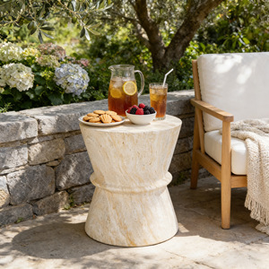 Hourglass Shape Outdoor Side <b>Table</b> Concrete Contemporary Lightweight Accent <b>Table</b> Simulated Stone Texture - Product Image 2
