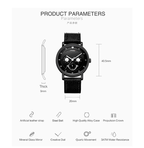 Montre à quartz pour homme, cadran multifonction, <span class=keywords><strong>jour</strong></span>, <span class=keywords><strong>date</strong></span>, sous-cadrans 24 heures, boîtier noir, bracelet en cuir - Product Image 6