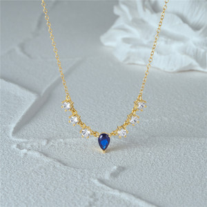 Collier ras du cou CANNER en argent sterling 925 plaqué or avec pendentif zircon en forme de goutte d'eau bleue, cadeaux - Product Image 5