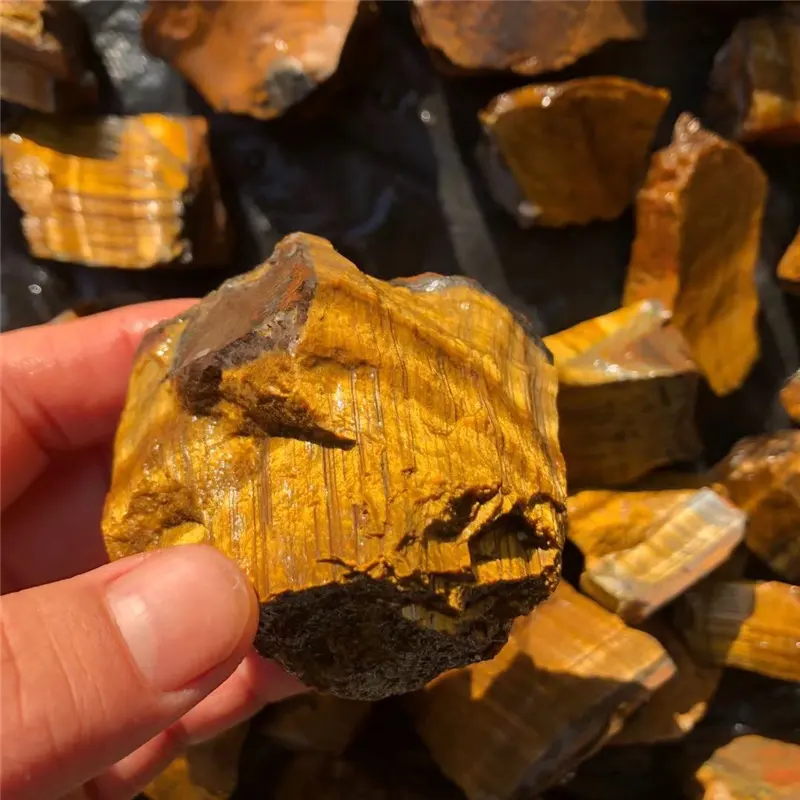 Atacado cristais naturais pedra de cura amarelo áspero pedra de olho de tigre para reiki