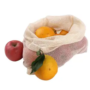Recyclable केलिको कपास drawstring बैग drawstring के साथ कस्टम निजी लेबल के साथ कस्टम आकार जाल बैग फल और सब्जियों के लिए