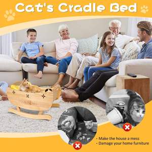 Tookingcmo Wooden Cat Rocking <b>Bed</b> Oval Shape Four Seasons Pet Cradle For Cats - Product Image 4