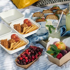 Boîte à lunch compartimentée en bagasse de canne à sucre biodégradable de qualité alimentaire, vaisselle jetable pour plats à emporter - Product Image 5
