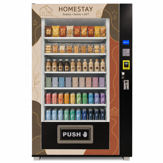 Vending Machine with Credit Card Payment 60 Selections Refrigerated Snacks Sodas Bread Hotel Homestay OEM