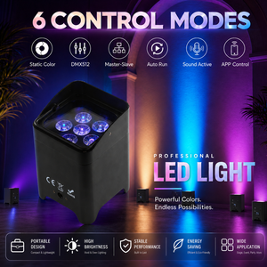 ไฟพาร์ LED ไร้สาย S6 6x18W RGBWA+UV 6-in-1 ใช้แบตเตอรี่ ควบคุมผ่านแอพ WiFi สำหรับงานแต่งงาน ดีเจ และเวที - Product Image 5