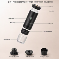 Machine à expresso portable 20 bars à capsules, semi-automatique, alimentée par batterie USB, 60 ml, pour une seule portion, idéale pour les voyages et le bureau