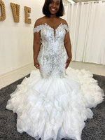 Robe de mariée sirène moderne de luxe Mily Bridal MW579, appliques en dentelle perlée, traîne chapelle, élégante, décolleté cœur, dentelle ivoire