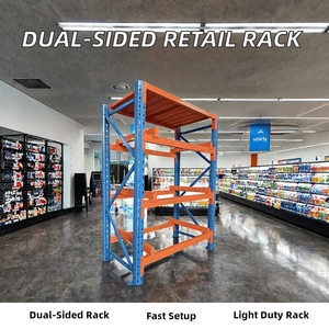 Étagères métalliques robustes pour supermarché, rayonnages de présentation perforés double face, étagères autoportantes multifonctionnelles - Product Image 1