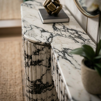 Table console moderne en marbre naturel sur mesure OEM avec design cannelé en pierre, taille personnalisée pour projets hôteliers, cuisines et commerces