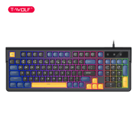 Teclado TWOLF T13 Negro Azul con Cable, Retroiluminación RGB Tricolor, Teclado para Juegos y Oficina, Periférico de Computadora para Windows