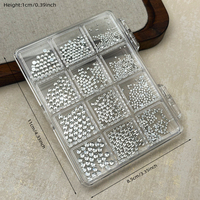 12 Grid Mix Ukuran Kristal Bening Hiasan Kuku Flatback Berkilau Permata Berlian Bulat 3D Rhinestone Kuku Aksesoris Manikur DIY