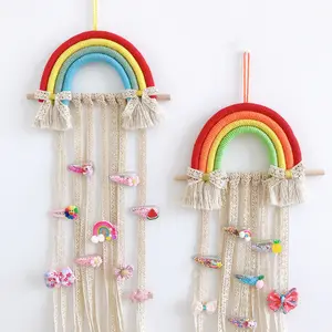 Presilha de cabelo infantil, decoração de quarto para bebês meninas, arco de chuva, presilha para cabelo, decoração com laço, suporte de renda, pingente
