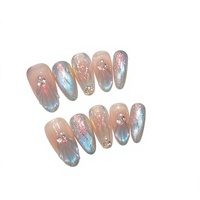 TSZS Uñas postizas de verano con diseño de mariposa, hechas a mano, de lujo, de PMMA, cobertura completa, almendradas, tipo ataúd, ojo de gato, para bricolaje, 10 unidades, al por mayor
