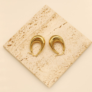 Oval Hollow Titanium Steel Hoop Earrings U Shaped Gold Unisex Everyday Wear Geometric Design - Product Image 3