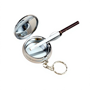 Cendrier portable mini classique rond en acier inoxydable, porte-clés, plateau à cendres extérieur léger anti-déversement pour voyage et voiture, logo personnalisé - Product Image 4