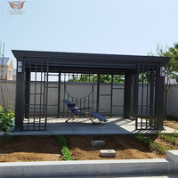 Pergola bioclimatique motorisée en aluminium avec toit à lames orientables, imperméable, résistante au vent, gazebo à toit rigide, rideau et filet pour jardin et patio