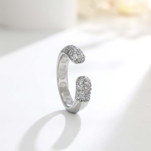 Open Cuff <b>Ring</b> 18K Gold Plated Stainless Steel Pave Cubic Zirconia Stackable <b>Statement</b> <b>Ring</b> for Women - Product Image 4
