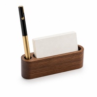 Porte-cartes de visite en bois de noyer massif avec emplacement pour stylo, support de cartes de visite pour bureau