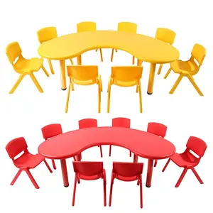 China Factory Supplier Wholesale plastic cheap children nursery Square Moon kindergarten table and chairs