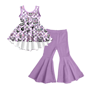 <b>Milk</b> Silk Girls Sleeveless Tank Dress & Flare Pants Set,Custom Print Kids 2 Piece Outfit - Product Image 5