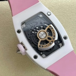 Montre mécanique de luxe élégante 0701 en céramique blanche ajourée pour femme avec cadran étoilé incrusté de diamants, cadeau de banquet - Product Image 5