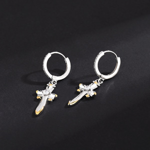 Cross Hoop Earrings Zinc Alloy Claw Setting Geometric Dangle Earrings For Men And Women Trendy Hip Hop Accessories - Product Image 4