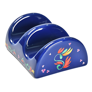 Calcomanía Azul Ecológica, bandejas para tacos, <span class=keywords><strong>platos</strong></span> <span class=keywords><strong>de</strong></span> cerámica con patrón personalizado, capacidad para 2 conchas <span class=keywords><strong>de</strong></span> tacos <span class=keywords><strong>en</strong></span> el soporte - Product Image 2