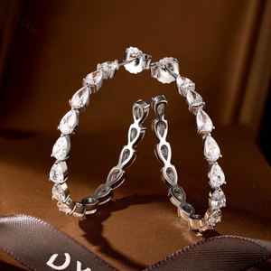 Dylam Trending 925 Sterling <b>Silver</b> Baguette Diamond <b>Hoop</b> Big Fashion Luxury Baguette 5A Cubic Zircon Stud <b>Earrings</b> - Product Image 6