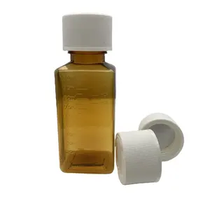 Янтарный квадратный флакон для жидкости сиропа 100 мл с устойчивой крышкой для сиропа от кашля фармацевтическая упаковка