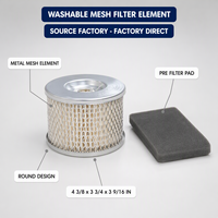Filtre à air en maille métallique, élément de filtre à air rond pour petits moteurs Honda GX340 GX390, tampon pré-filtre lavable pour tondeuse à gazon