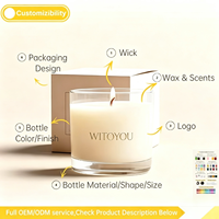 Witoyou Groothandel 12oz Op Maat Gemaakte Zwarte Premium 3-Pitjes Sojawas Geurkaarsen Cadeau in Glazen Pot met Houten Deksel Paraffinevrij