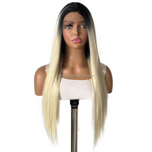 Parrucca con Frontale in Pizzo 13x4 all'Ingrosso, Capelli Lunghi e Lisci Biondi, Pizzo Trasparente Morbido, Fibra Resistente al Calore, Taglia Piccola/Grande - Product Image 6