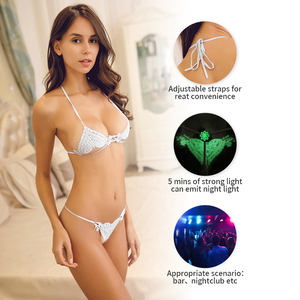 Luxury Light up Nightclub Stripper Women Set Hot Sale Glow <strong>Lingeries</strong> Sexy Hot Transparent <strong>White</strong> <strong>Lingerie</strong> Two Piece Sets - Product Image 1