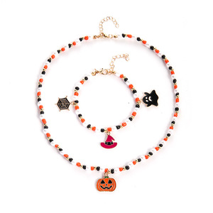 Conjunto de Joyería de Halloween, Collar y Pulsera de Aleación con Diseño de Fantasma y Calabaza, Estilo Horror, Joyería de Moda - Product Image 5