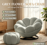 Fauteuil gris de style nordique, élégant, en forme de pétale, pivotant, avec coussin en peluche doux, pour la décoration moderne de la maison et du salon.