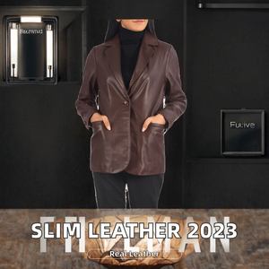 2023 Autumn Elegant Slim Women's Genuine <b>Sheep</b> <b>Skin</b> Solid <b>Jacket</b> Single Breasted Flap Pockets Stand Collar Zipper Closure Woven - Product Image 2