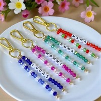 Porte-clés en pierre de cristal naturelle en gros, faits à la main, DIY, en forme de cœur, fleur, lettres anglaises, pour sacs
