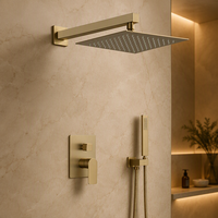 Ensemble de robinetterie de douche murale en laiton massif, finition or brossé, double fonction, avec douchette supérieure, personnalisable OEM/ODM, pour salle de bain - Vente en gros