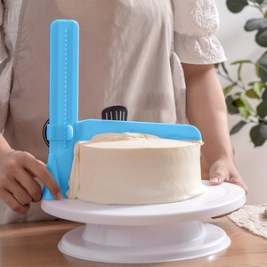 Adjustable Height Cake Smoother With Right Angle Ruler For Baking And Frosting Surface Smoothing Tool Plastic Blue - Product Image 1