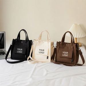 Sac à main en toile de couleur unie minimaliste prêt à être expédié, multi-poches, bandoulière, pour les trajets quotidiens - Product Image 4