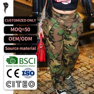 Nouveau design, jean vintage pour femme de haute qualité, imprimé numérique streetwear, 100% coton, délavé à l'acide, OOTD, jean cargo camouflage sexy taille basse - Product Image 1