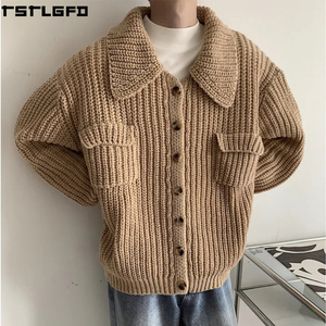 Oem Odm Shawl Collar <b>Knit</b> <b>Cardigan</b> Men <b>Black</b> <b>Chunky</b> Rib Oversized Boxy Patch Pocket Streetwear Men'S Sweaters Manufacturers Bulk - Product Image 6