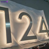 Plaque de numéro de maison rétroéclairée LED en acier inoxydable, personnalisable, pour mur ou porte, décoration commerciale avec transformateur
