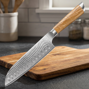 Couteau de cuisine Santoku Damas Keensun de haute qualité, en acier inoxydable, avec manche en bois écologique, luxe, 7 pouces, ambidextre - Product Image 4