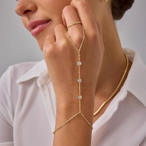 Pulsera <span class=keywords><strong>de</strong></span> Cadena <span class=keywords><strong>de</strong></span> Mano <span class=keywords><strong>de</strong></span> Moda <span class=keywords><strong>de</strong></span> Acero Inoxidable Chapada en <span class=keywords><strong>Oro</strong></span> <span class=keywords><strong>de</strong></span> <span class=keywords><strong>18K</strong></span> con Anillo y Diamantes <span class=keywords><strong>de</strong></span> Zirconia para Mujer, Joyería <span class=keywords><strong>de</strong></span> Boda Impermeable - Product Image 3