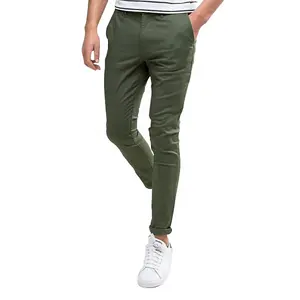 OEM service cotton twill skinny fit chino trousers men in khaki