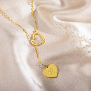 Collier lariat personnalisé avec initiales en forme de cœur, collier en Y en acier inoxydable réglable, bijoux personnalisés pour femmes - Product Image 3
